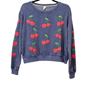 Relaxx Cherry Print Pull Over New Blue And Red Sweatshirt